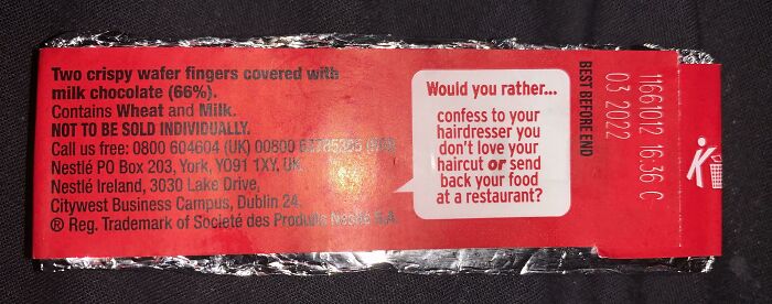 A Curious Question On Social Anxiety, Found On The Back Of A Kitkat