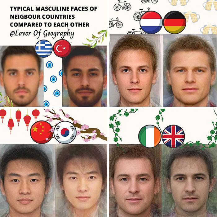This Post Shows Typical Masculine Faces Morphed Into Each Other Into 1 Face. Neighboring Countries Compared To Each Other