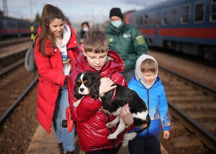 Woman Carries And Comforts Cat Amid Air Raid Sirens Sounding In Kyiv, Ukraine Woman Carries And Comforts Cat Amid Air Raid Sirens Sounding In Kyiv, Ukraine
