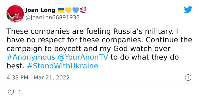 Western Brands That Are Still Operating In Russia Received A Warning On Twitter From “Anonymous" Urging Them To Pull Out Within 48 Hours