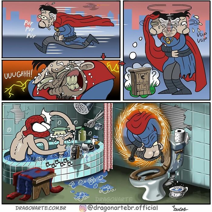 Artist Illustrates 34 Funny Situations Superheroes Face When No One's Watching (New Pics)