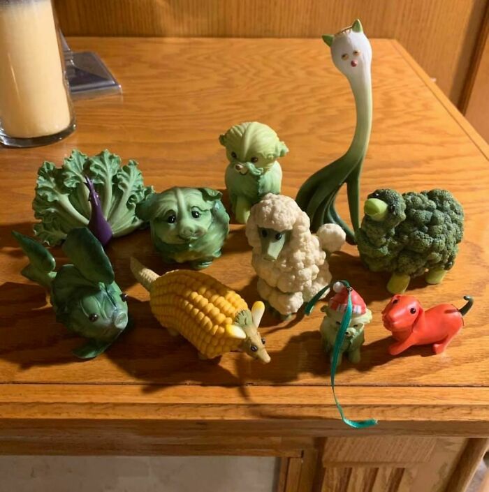 "Just Hit The Motherlode Of Veggie Animals At A Goodwill In The Detroit-Ish Area. Had To Snap Them Up, There Are Some New Ones I Haven’t Seen Before! Sadly, There Was An Empty Box That Contained A Rabbit Carrot, Couldn’t Find It Anywhere"