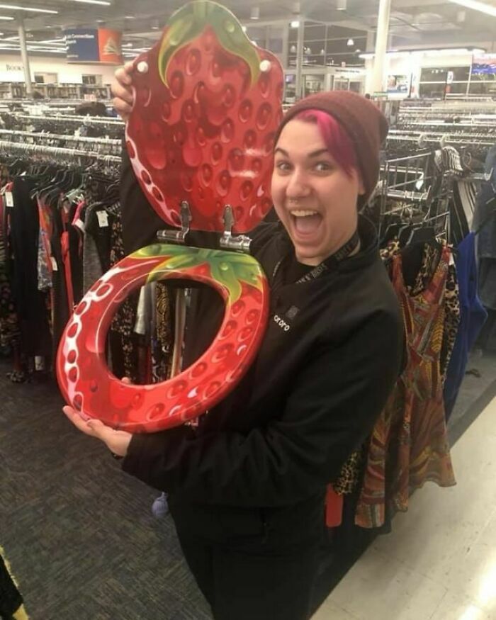 "Went And Bought That Strawberry Toilet Seat In Portland! I Have Never Been More Thrilled In My Life. This Is The Funniest Thing I Own At The Moment!"