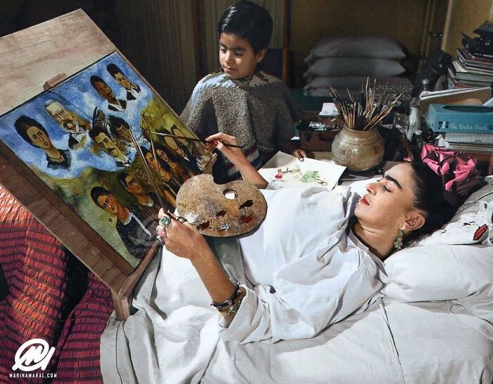 Frida Kahlo Painting In Bed, 1950s