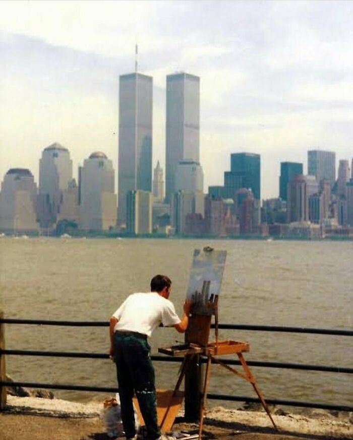 A Man Paints The Twin Towers, Circa 1980