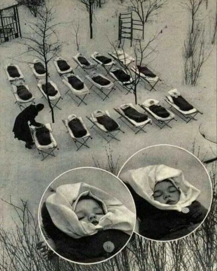 Winter Proofing New Russians, Moscow, 1958.they Believe That The Cold, Fresh Air Boost The Immune System And It Helps Them To Nap Longer