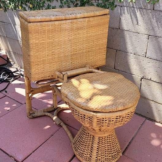 "You Guys, I Just Found This Wicker Toilet At An Estate Sale Lol. Never Have I Ever Seen Such A Weird, Yet Funny Piece Of Furniture.deff An Interesting Conversation Starter To Explain To People As To Why I Have A Toilet Outside/Inside. And No, It Was Never Actually Used For You Know What. Like, How Do I Even Display This? Who Would Even Create This? Yet, I Find Myself Strangely Intrigued And Had To Buy It. Only $10 Score!!! . Now What What The Heck Am I Going To Do With It?"