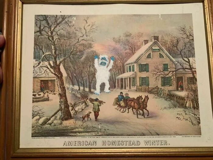 "Possibly My Favorite Goodwill Find! I Think Someone Hand Painted The Abominable Snowmonster Of The North On This Old Picture. It Will Be My Christmas Centerpiece For Sure!!!!
north Carolina, Yes He Absolutely Came Home With Me For $3.99"