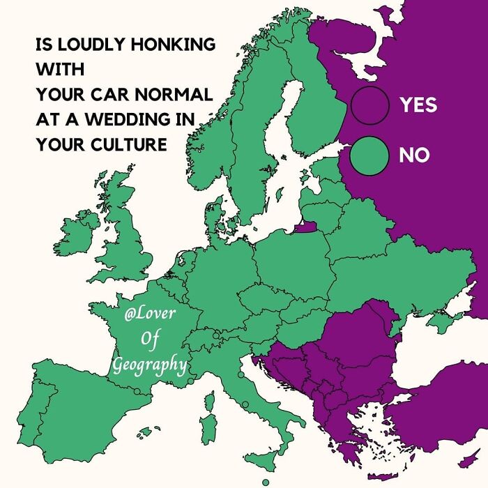 This Post Shows The Countries Where Honking With Cars During A Wedding Is Common In Their Own Culture