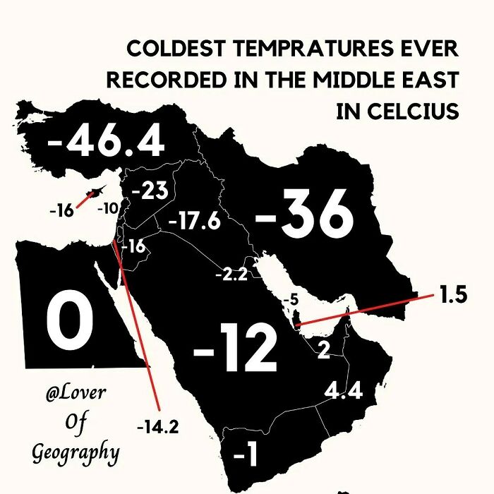 This Post Shows The Coldest Temperatures Recorded In The Middle East