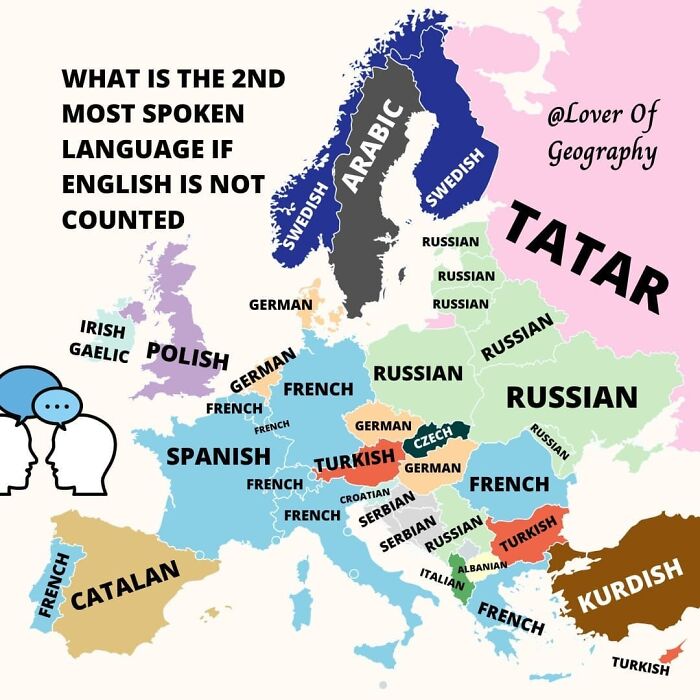 This Post Shows The 2nd Most Spoken Language In European Countries If English Is Not Counted. Most Countries Have English As The Most Spoken 2nd Language So That Would Be A Boring Post So I Left English Out