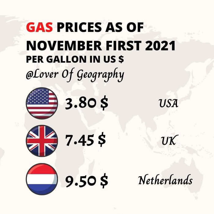 This Post Shows The Gas/Petrol Prices As Of November First In Us Dollars Per Gallon. Each Price Is The Average In The Entire Country