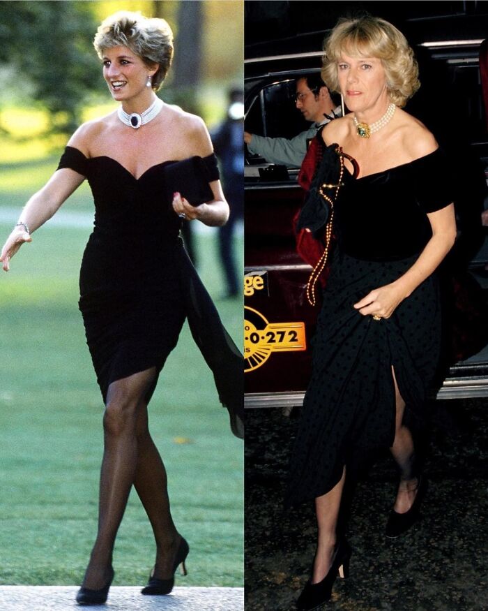 Duchess Camila’s Attempt (1995) In Recreating Lady Diana’s Famous Revenge Dress Which She Wore When Prince Charles Confessed Cheating On Her With Camila (1994)