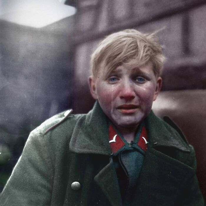 16 Year Old German Soldier, Hans-Georg Henke, Crying As He Is Captured By The Us 9th Army In Germany On April 3rd, 1945