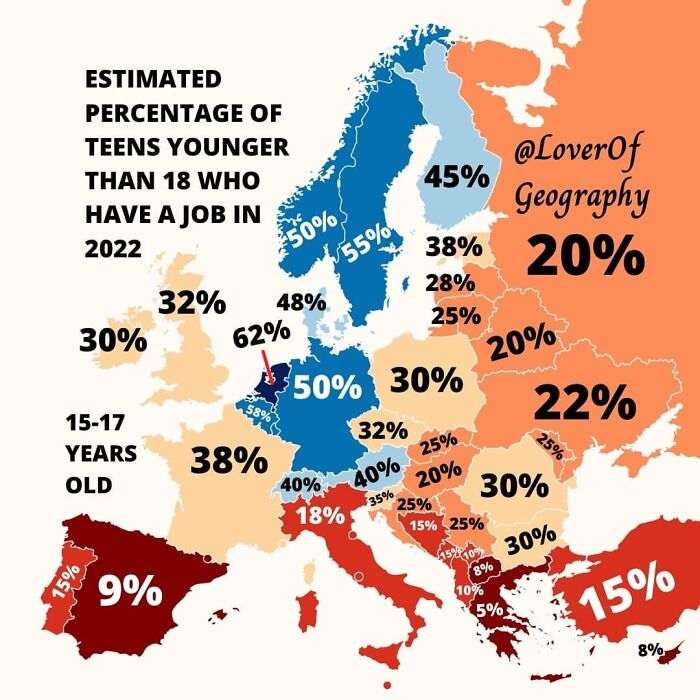 This Post Shows The Estimated Percentage Of Teens Under 18 That Have A Partime Job