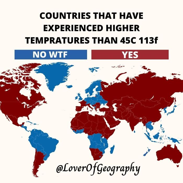 This Post Shows Countries That Have Never Reached 45 50 Or 55 Degrees