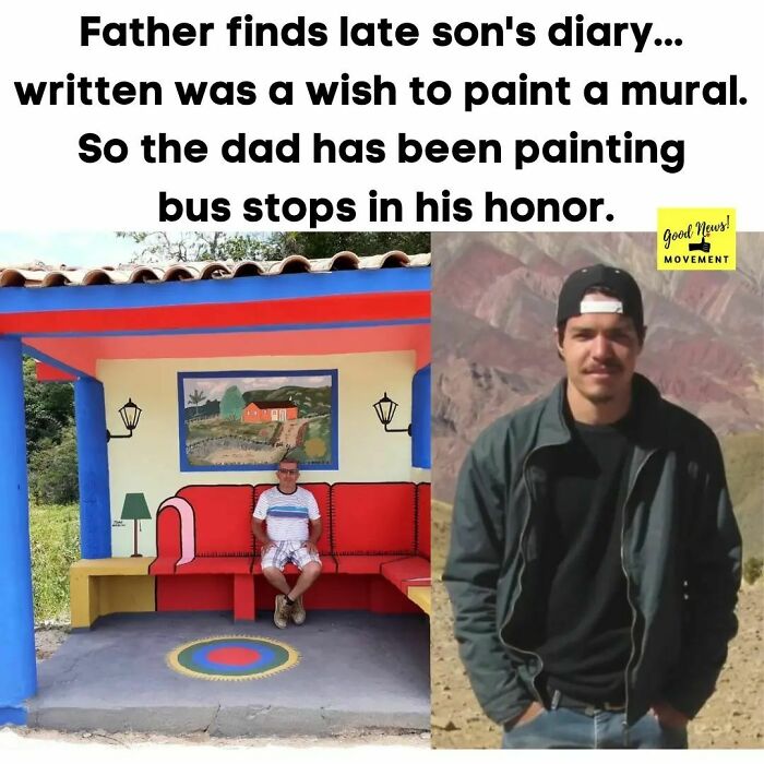 This Father Has Painted Over A Dozen Bus Stations To Look Like Living Rooms In Honor Of His Son Joao Batista Who Wrote In His Diary That He Wanted To Paint A Mural At The Back Of His House. Since The Son Passed Away In 2006, The Father Carried Out His Son's Wish Along Run Down Bus Stops In Santa Caterina, Brazil... Making Them Beautiful ❤️ He Says He Loves Seeing People Take Pictures And Enjoy Their Time At The Stop. A Father's Love ❤️... @joaobatistanicolaufernandes