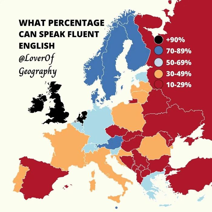 This Post Shows The Percentages Of The Populations Of Countries That Are Able To Fluently Speak English
