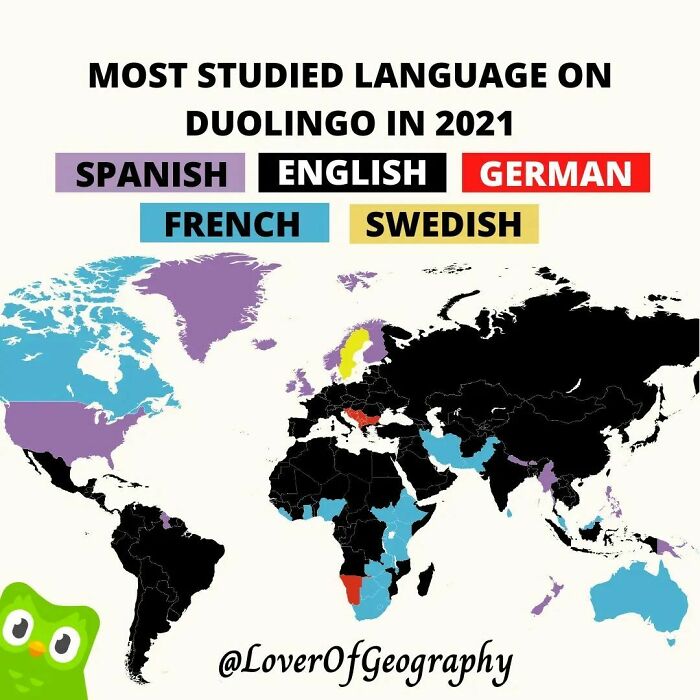 This Post Shows The Most Studied Language On Duolingo In 2021 Around The World