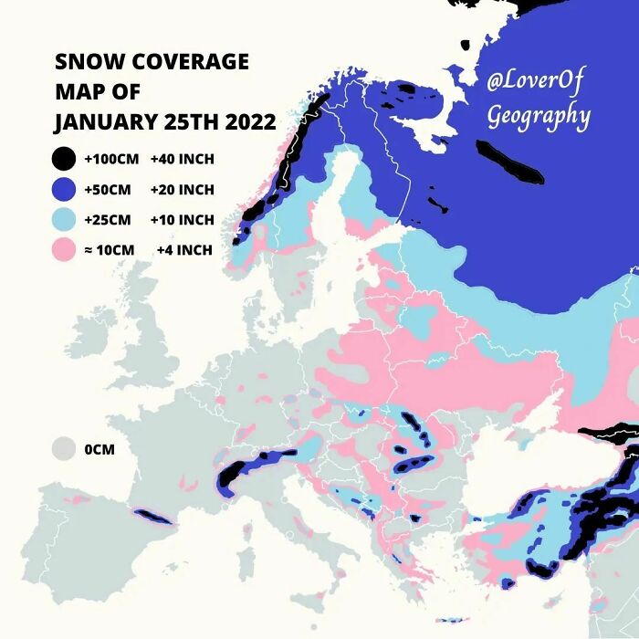 This Post Shows The Estimated Snow Coverage Map In Europe Of January 25th 2022 According To Windy.com