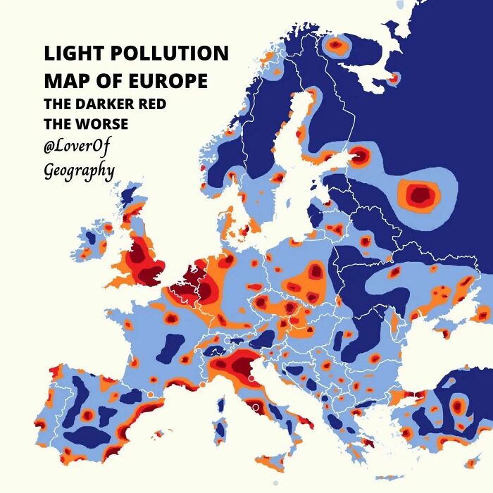 This Post Shows Light Pollution Map In Europe