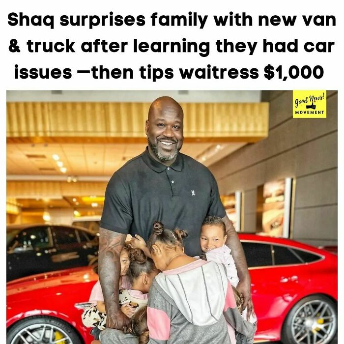 On Tuesday, Shaq Surprised The Collins Family With The Purchase Of A 15-Passenger Van Since They'd Outgrown The 12 Passenger One. He Took Them To Rainforest Cafe Where He Paid For Their Meal And Another Table’s Entire Meal And Gave Their Waitress A $1,000 Tip.
but That’s Not All. When @shaq Learned That Family's Father, Former Harlem Globetrotter Mandrae Collins' Truck Wasn't Working, He Got Him A Truck Too! Story Via The Collins Family