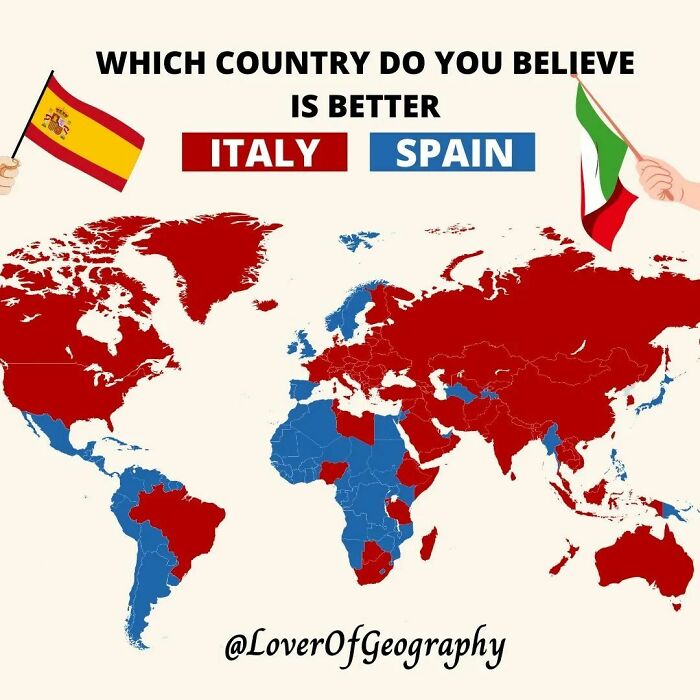 This Post Shows Which Country Is More Popular In The World Spain vs. Italy