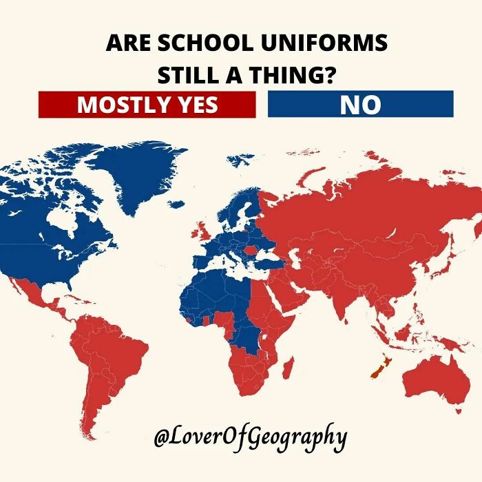This Post Shows Where School Uniforms Are Prevalent. Ins Ome Countries It Could Be Different Per School. We Are Talking About Public Schools Here