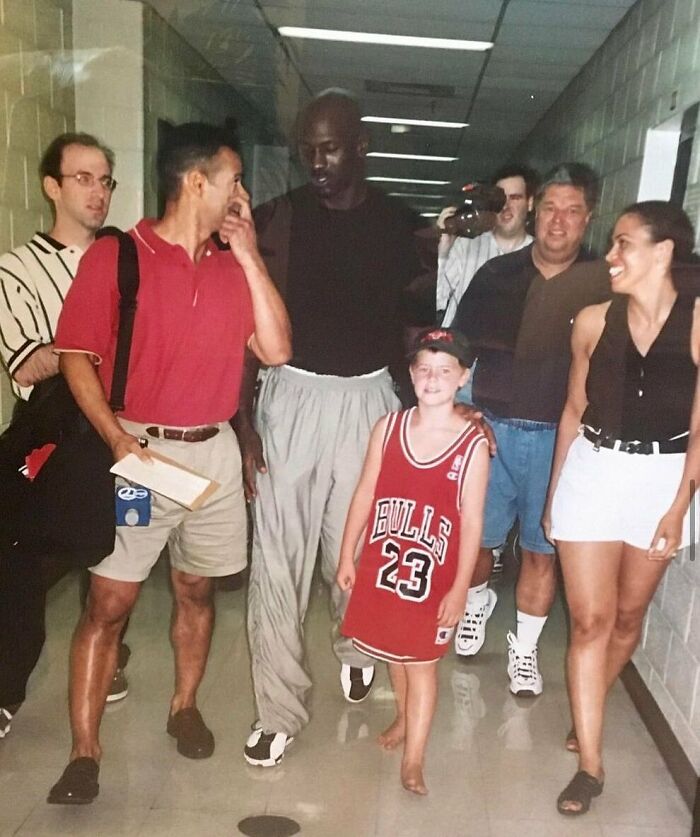 Michael Jordan With A Barefoot Fan, As He Refused To Be In A Picture With Someone Wearing Reeboks | 1997