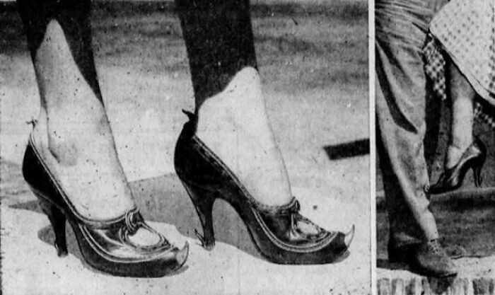 In The Mid-1950's, Italian Shoemakers Were Selling "Defense Shoes", Complete With Spurs On Toes And Heels To Kick Away Offensive Sex Pests, Especially In Rome