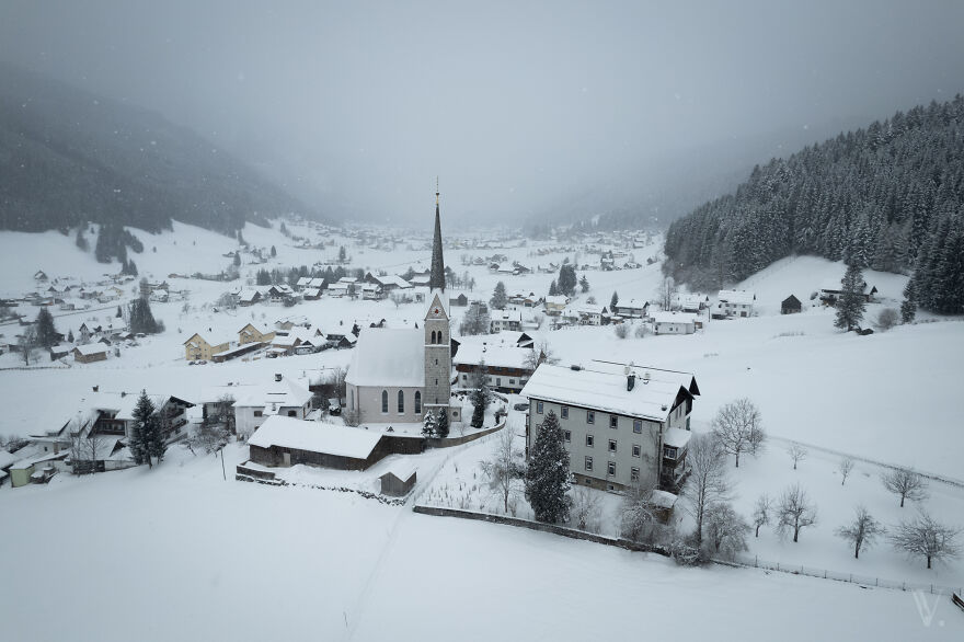 Gosau In Austria On A Snowy Day