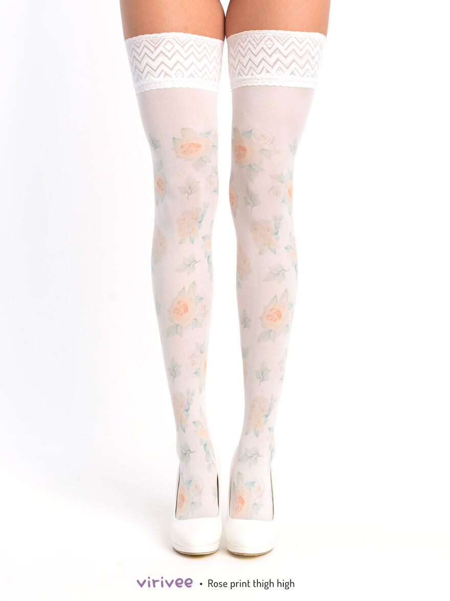 Small blue floral thigh high stay-up - Virivee Tights - Unique
