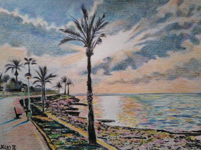 Sunrise In Santa Pola II. Colorful Pencils And Markers