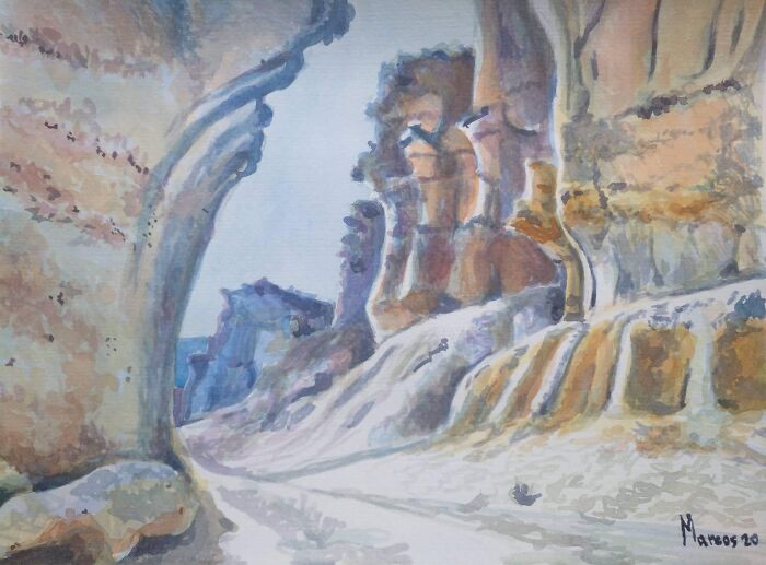 Clay Formations In Bolnuevo, Southern Spain. Watercolors