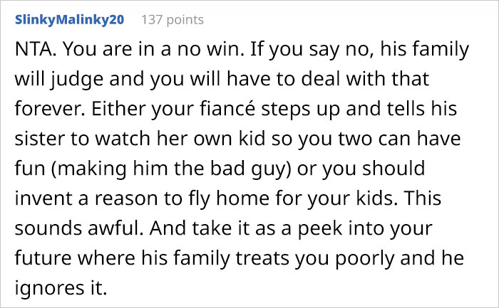 “AITA For Telling My Fiance I’m Locking Myself In The Room For The Rest Of The Vacation Because I’m Tired Of Holding His Sister’s Kid?” “AITA For Telling My Fiance I’m Locking Myself In The Room For The Rest Of The Vacation Because I’m Tired Of Holding His Sister’s Kid?”