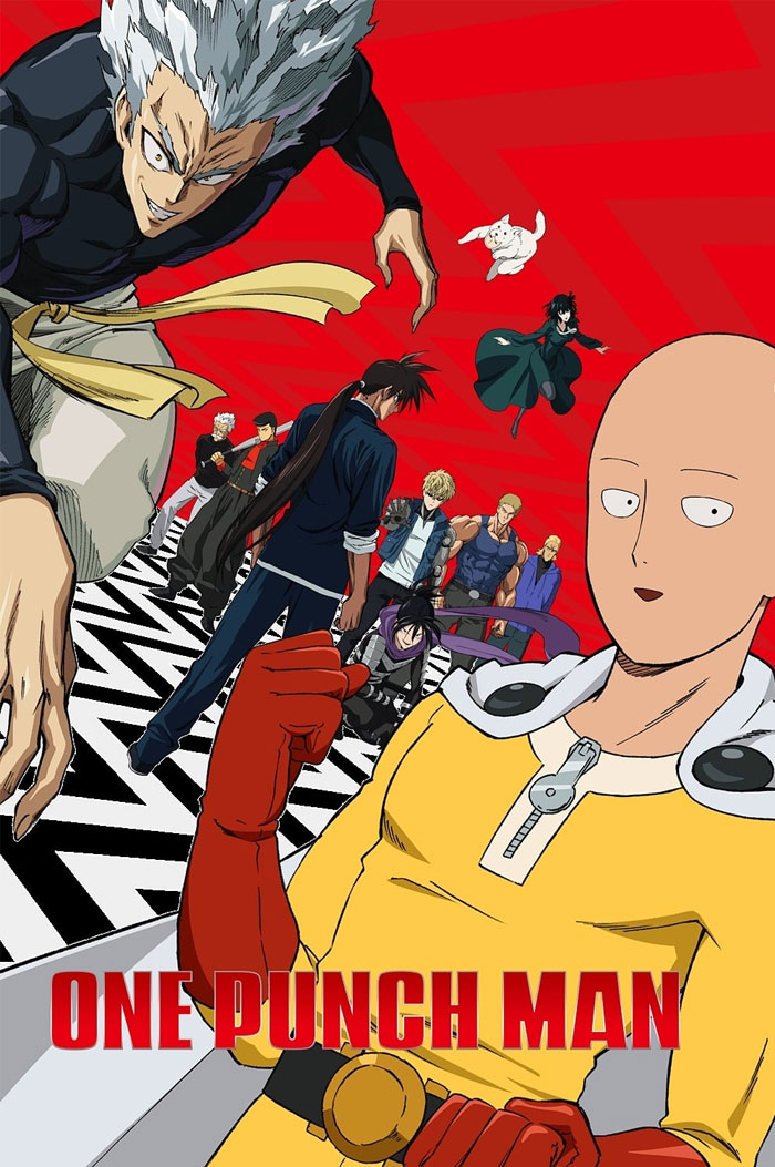Poster for One-Punch Man featuring character Saitama, Garou