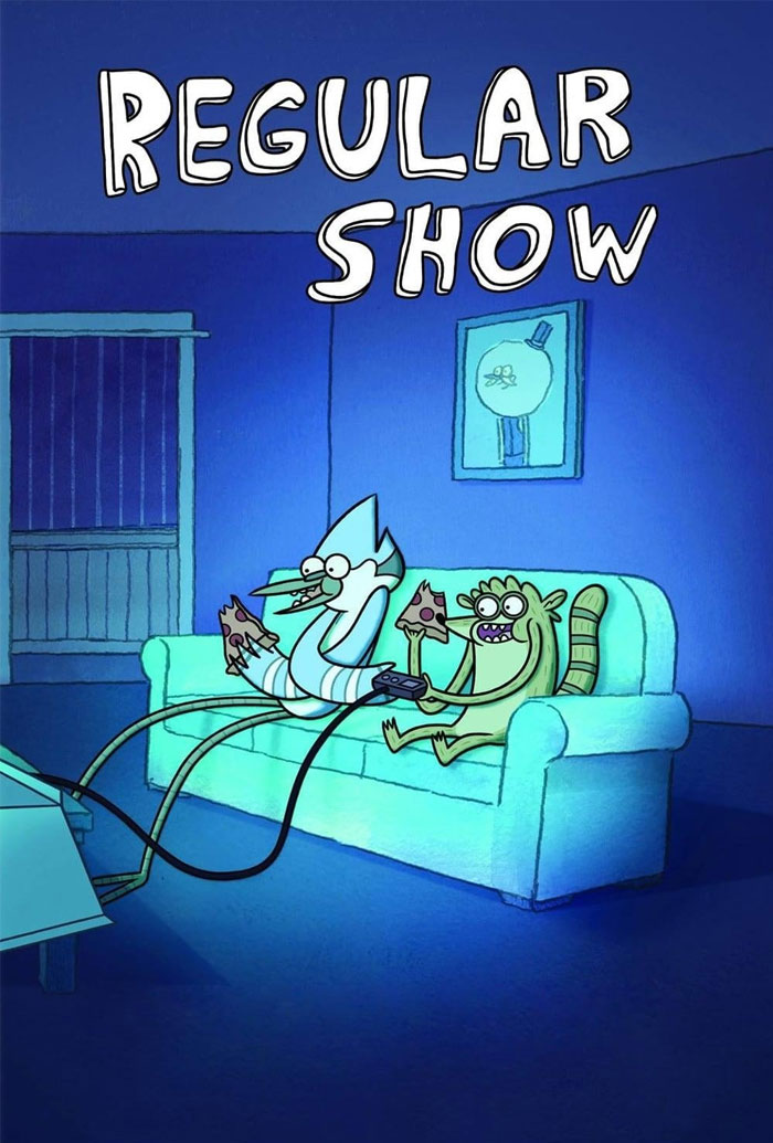 Poster for Regular Show featuring character Mordecai and Rigby