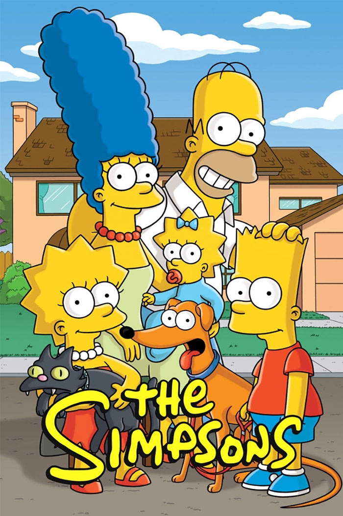 Poster for The Simpsons featuring characters Homer Bart Lisa Margie Maggie