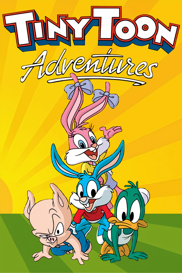 Poster for Tiny Toon Adventures featuring characters Bunny, Pig, Duck
