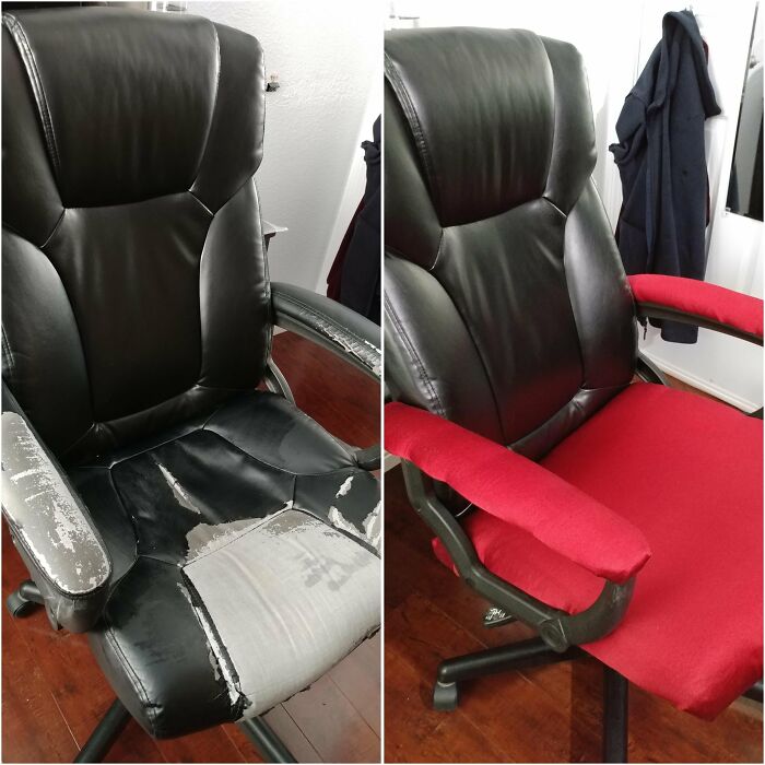 Ugly Used Office Chair? Reupholster With Heavy Weight Fabric To Give It New Life!