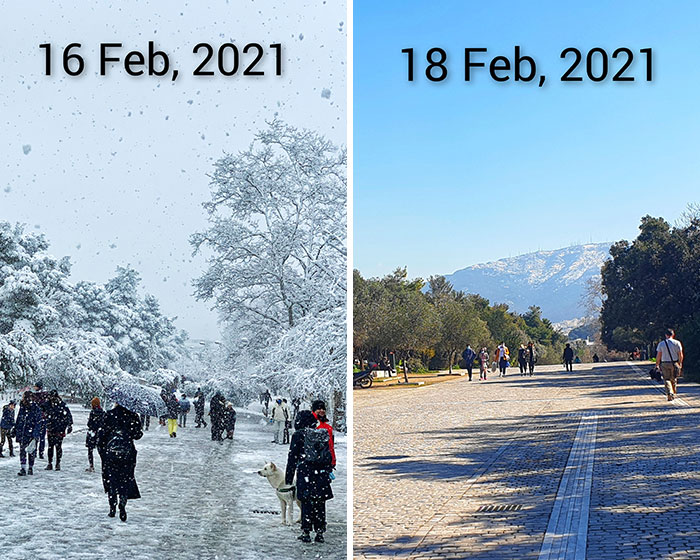 Athens, Greece - Just Two Days Apart, After A Big Snowstorm It's Now Up To 21°C/69 °F