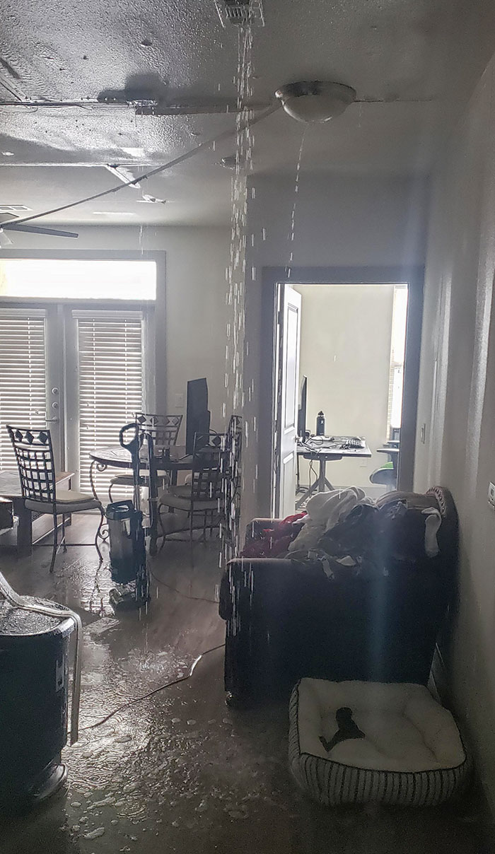 Living In Texas During This Snowstorm, Pipe Burst In The Apartment Above Me Flooding My Unit And Destroying It