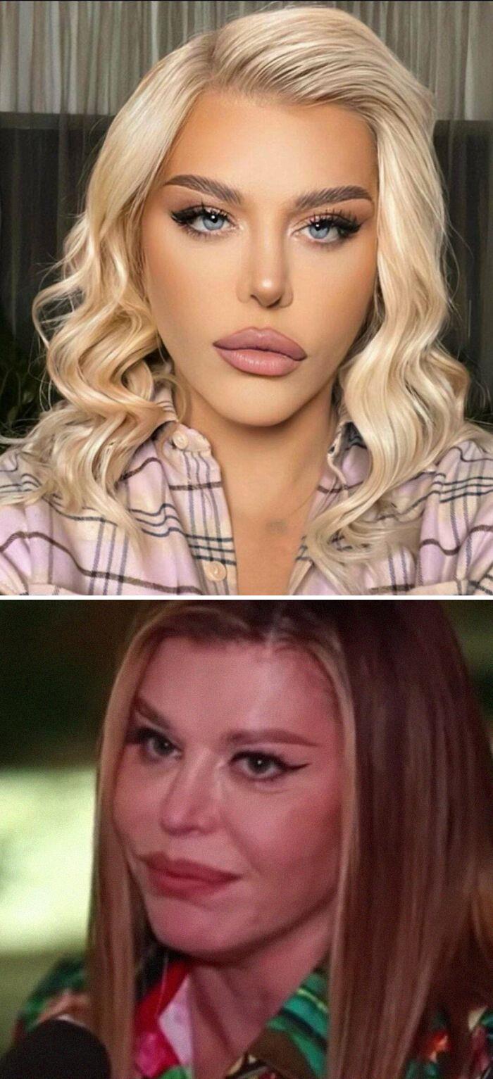 A Famous Singer In Romania (What She Posts On Ig vs. Screenshot From A Video)