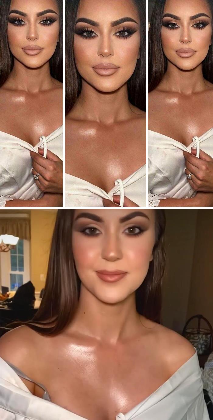 Maquilladora local photoshopeando clientes - la segunda imagen es una captura de pantalla del video que publicó - es la misma chica