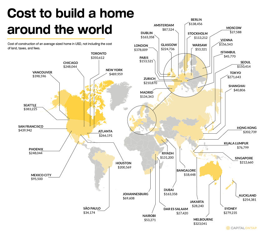 This Map Shows The Cost Of Building An Average Home Around The World
