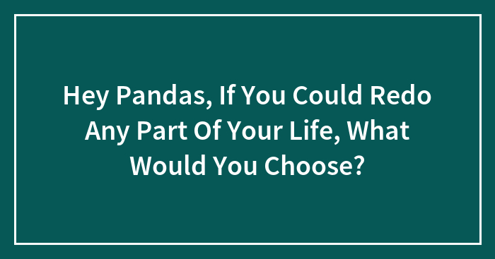 Hey Pandas, If You Could Redo Any Part Of Your Life, What Would You Choose? (Closed)