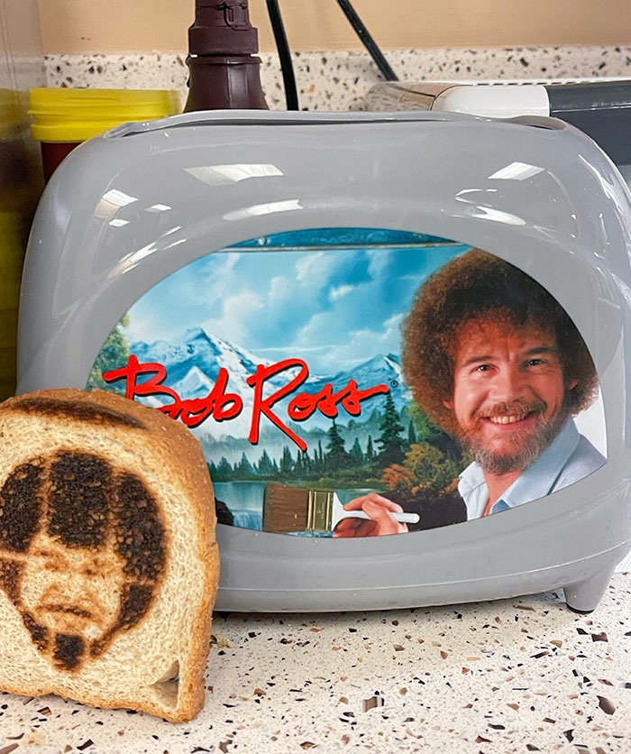 Someone Put A Bob Ross Toaster In Our Breakroom, And It Burns An Image Of Bob Ross Onto The Toast