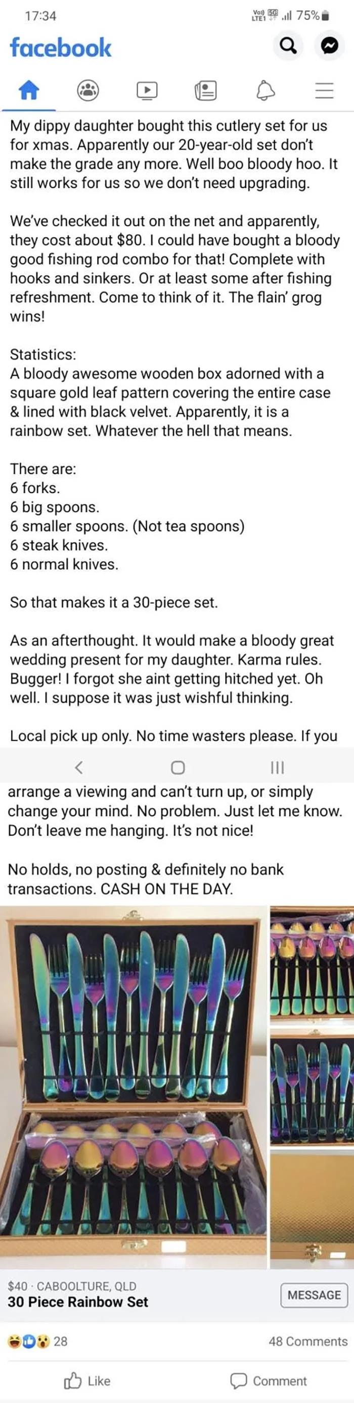 $80 Cutlery Set Not Good Enough For This Father. Proceeds To Roast His Own Daughter