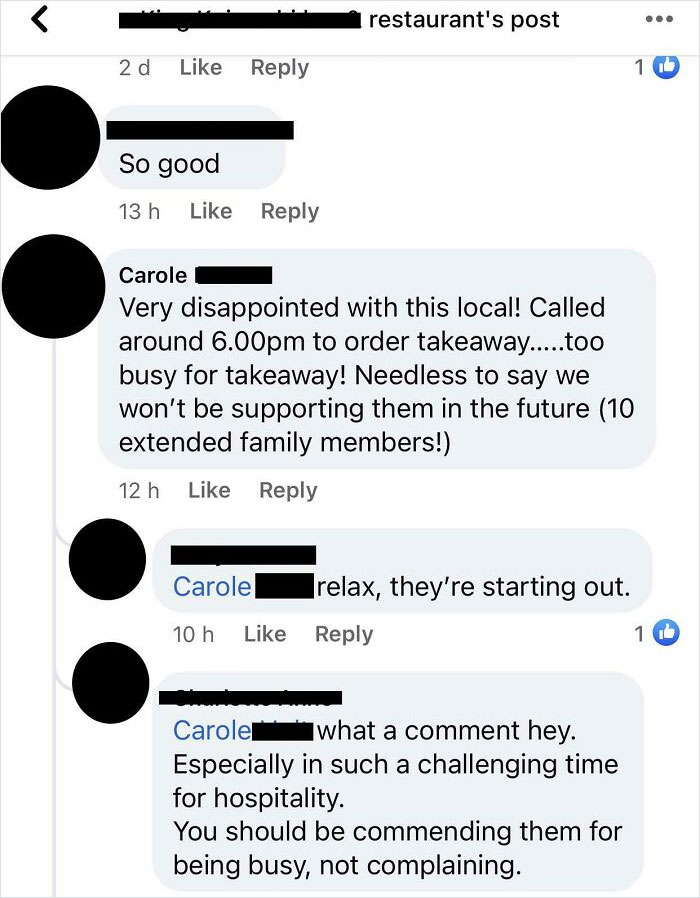I Felt Like This Woman Showed A Little Too Much Entitlement On This New Restaurant's Fb Post