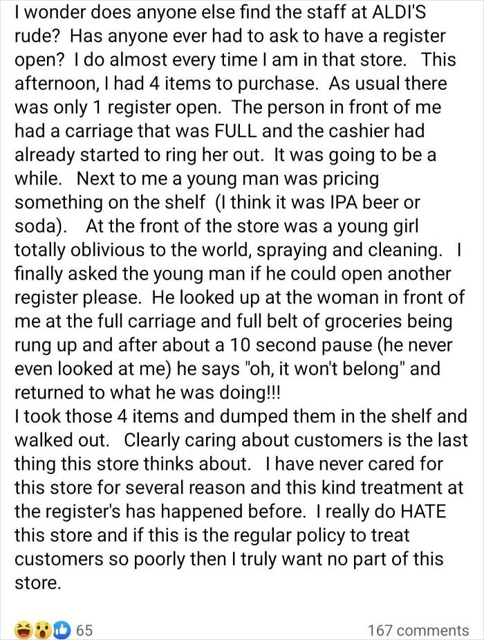 Entitled B*tch In My Town Mad That Aldi Wouldn't Open A 2nd Register *just* For Her